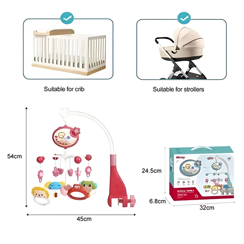 Móvil Musical Cuna Bebe Con Proyector Y Rotación 360° Rosa