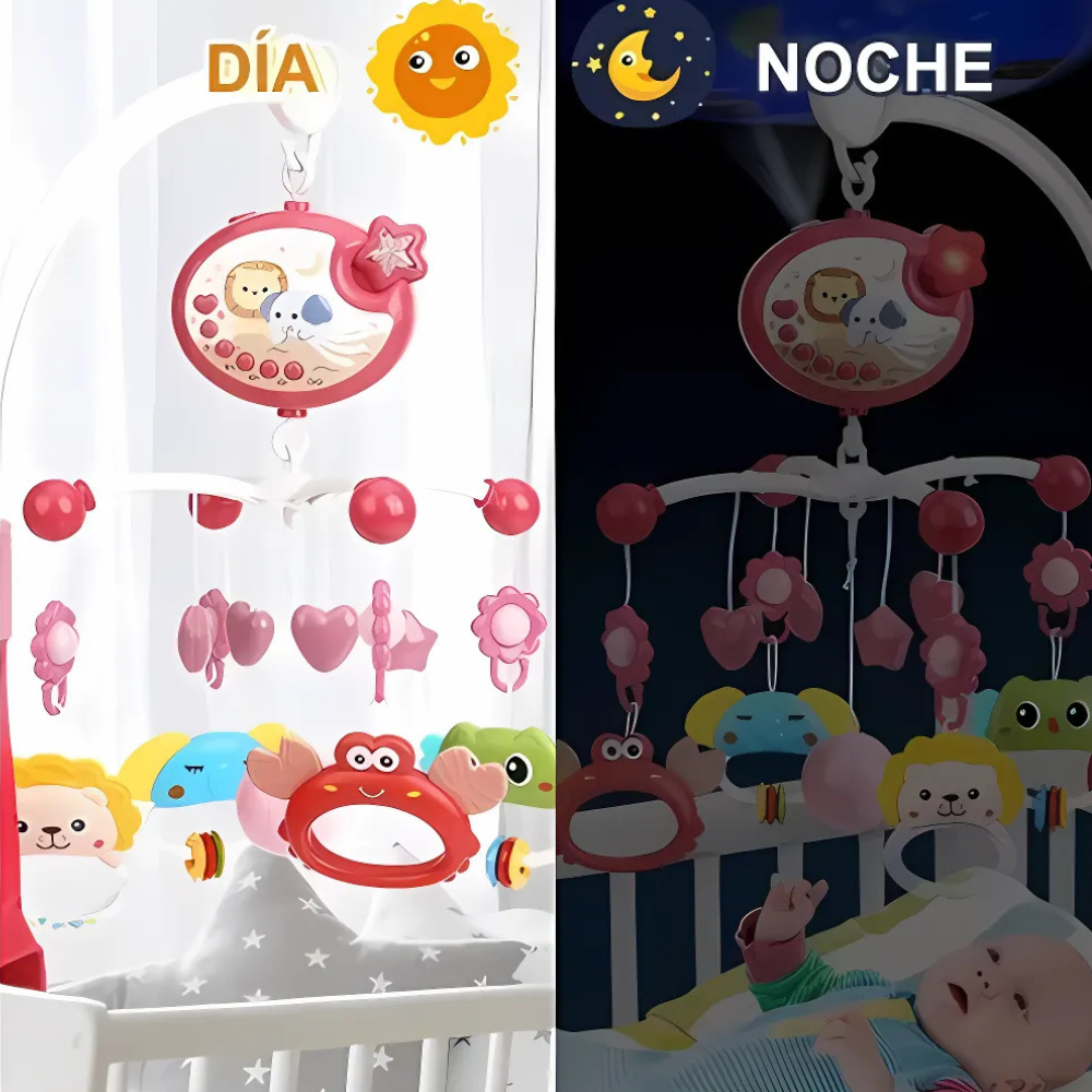 Móvil Musical Cuna Bebe Con Proyector Y Rotación 360° Rosa