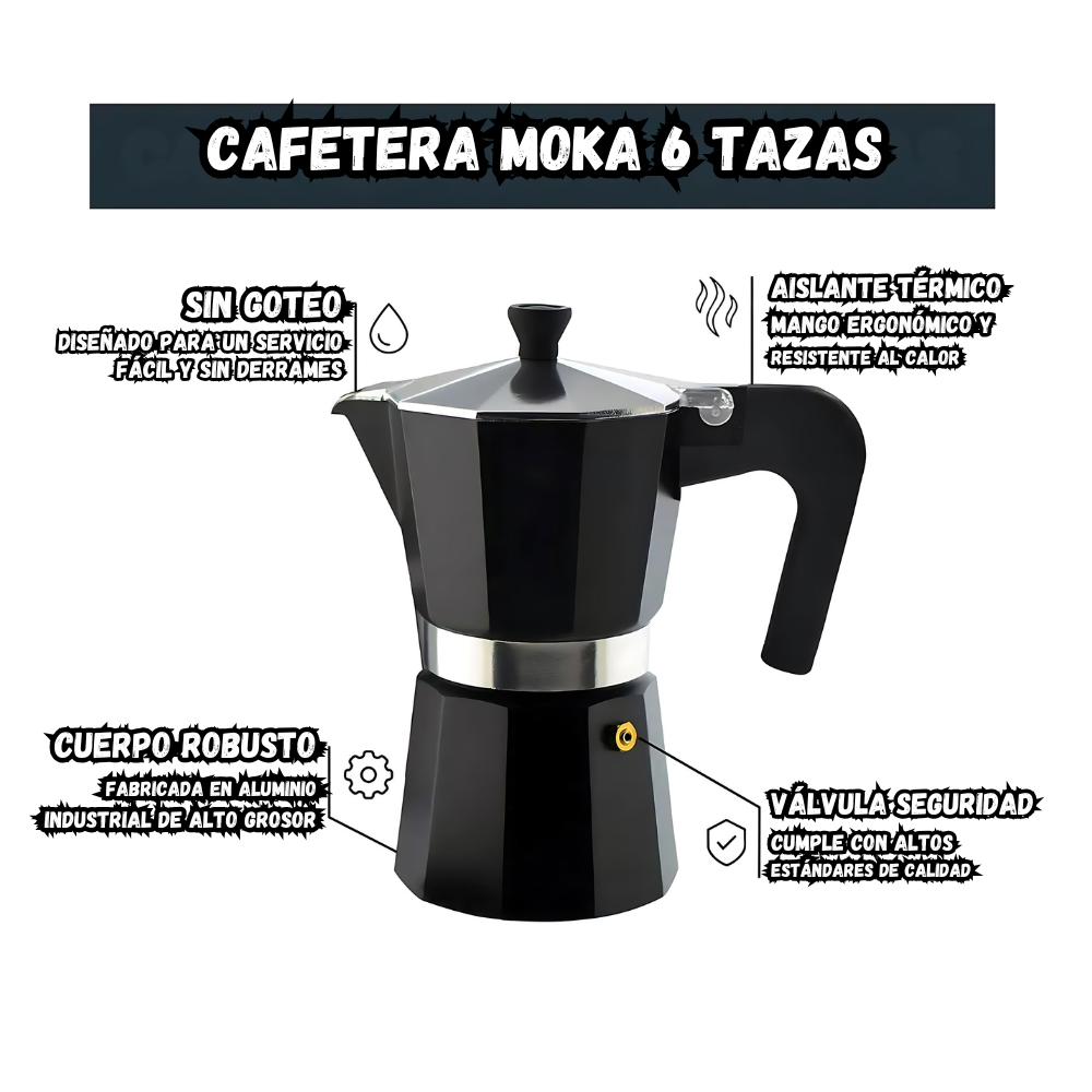 Cafetera Italiana Moka 6 tazas Cafe Tipo Espresso 300 ML