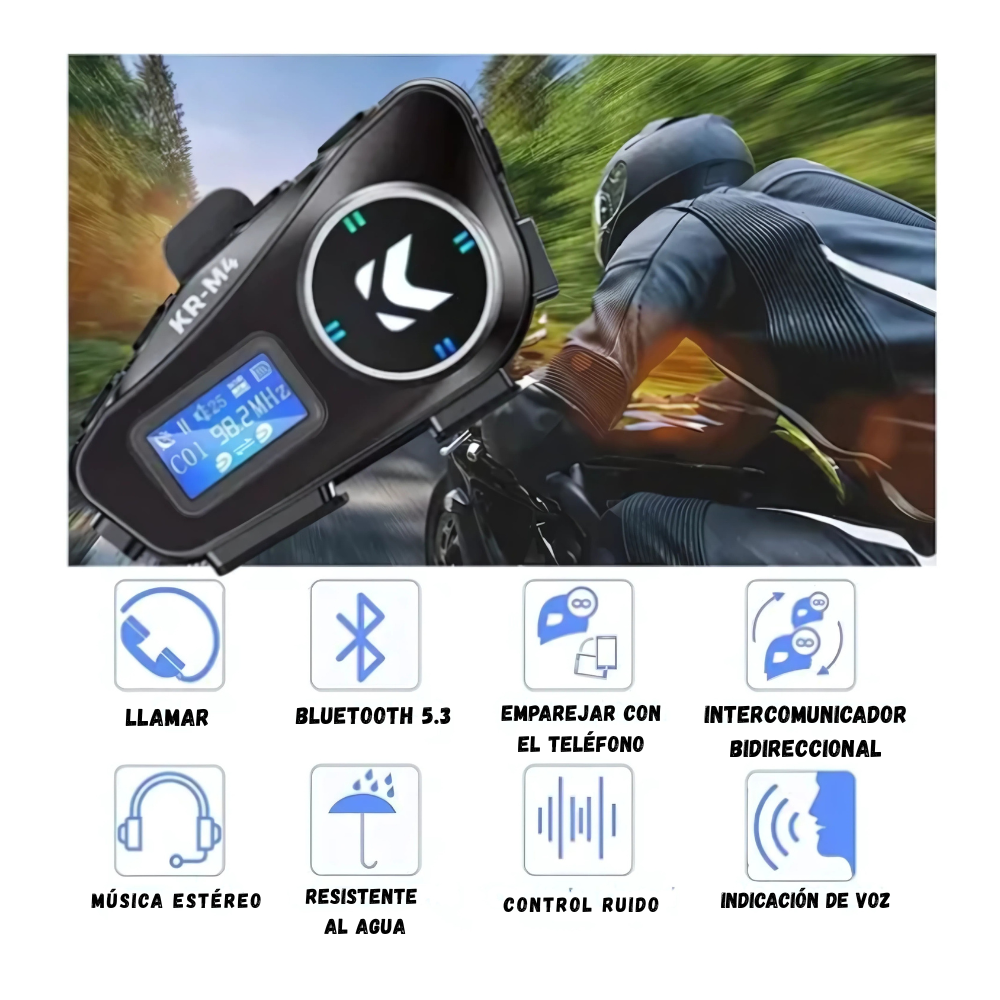 Intercomunicador Moto Kr-m4 Bluetooth Micrófono Impermeable