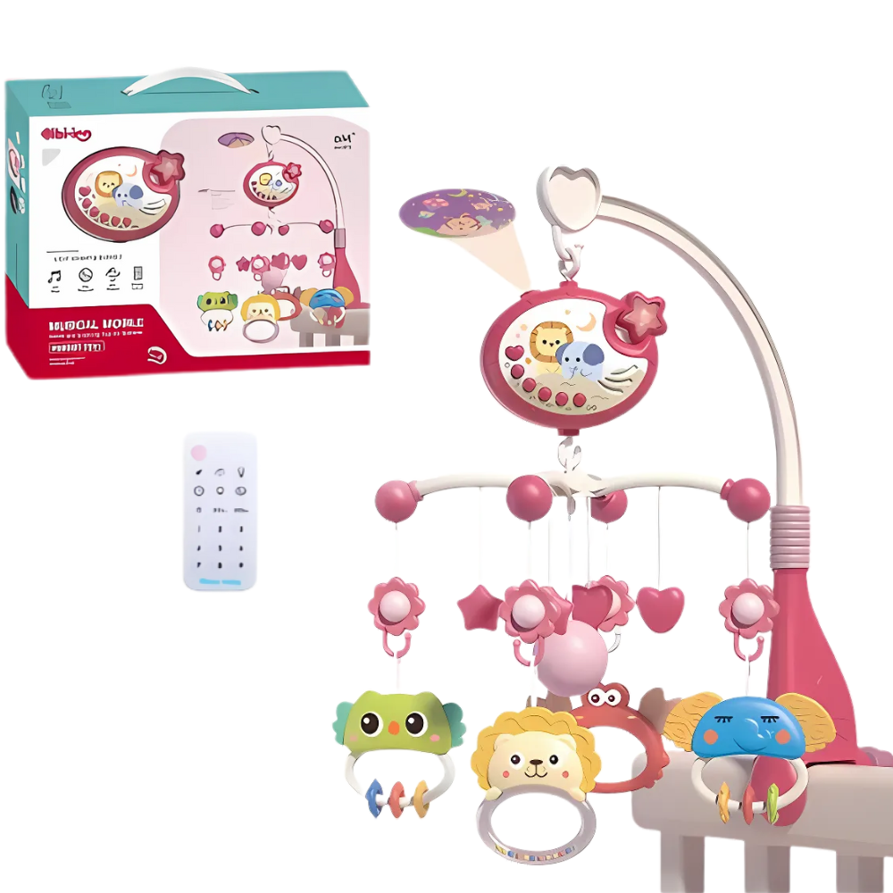 Móvil Musical Cuna Bebe Con Proyector Y Rotación 360° Rosa