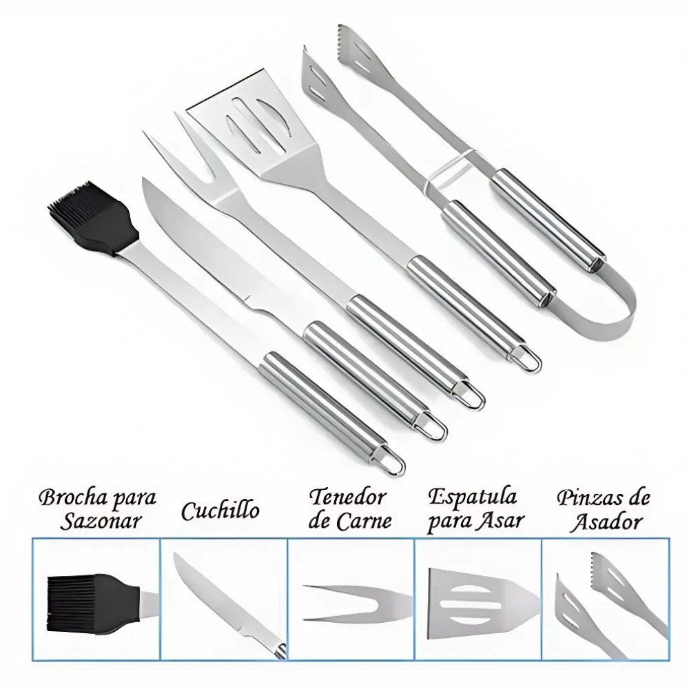 Juego De Barbacoa Utensilios De Parrilla Inoxidable De 15pzs