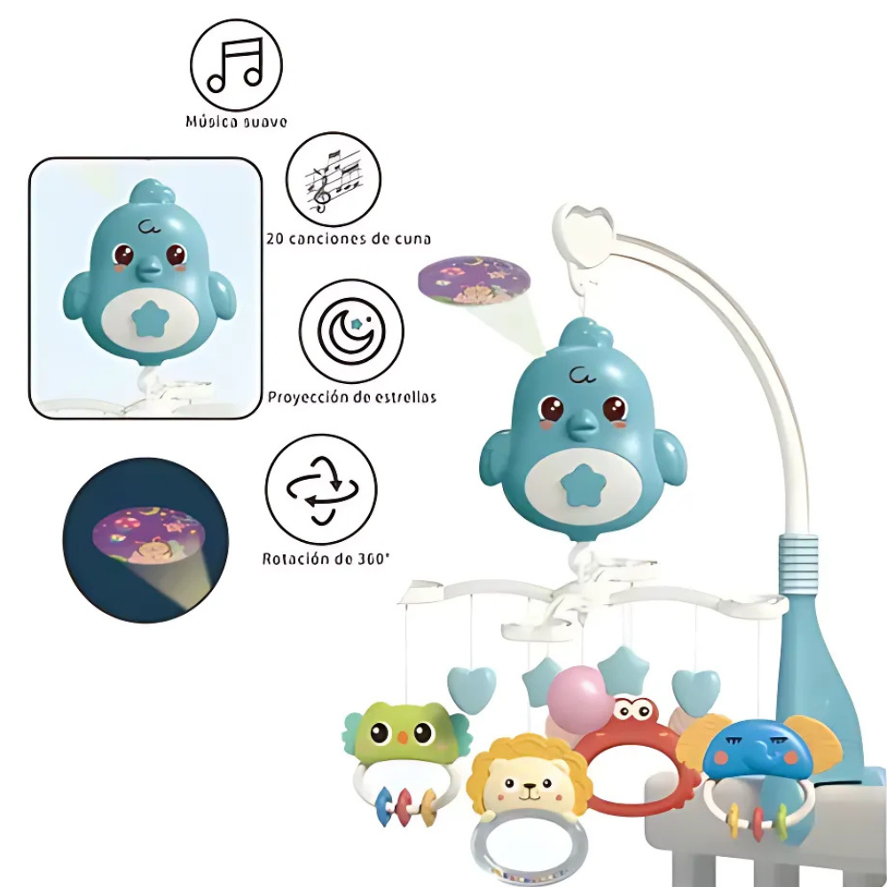 Móvil Musical Para Cuna Bebe Con Proyector Y Rotación 360°