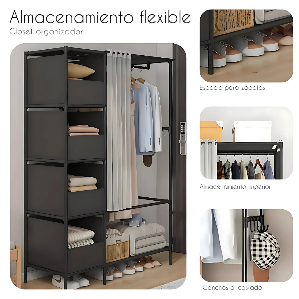 Closet Ropero Armario Perchero Organizador Con Cortina