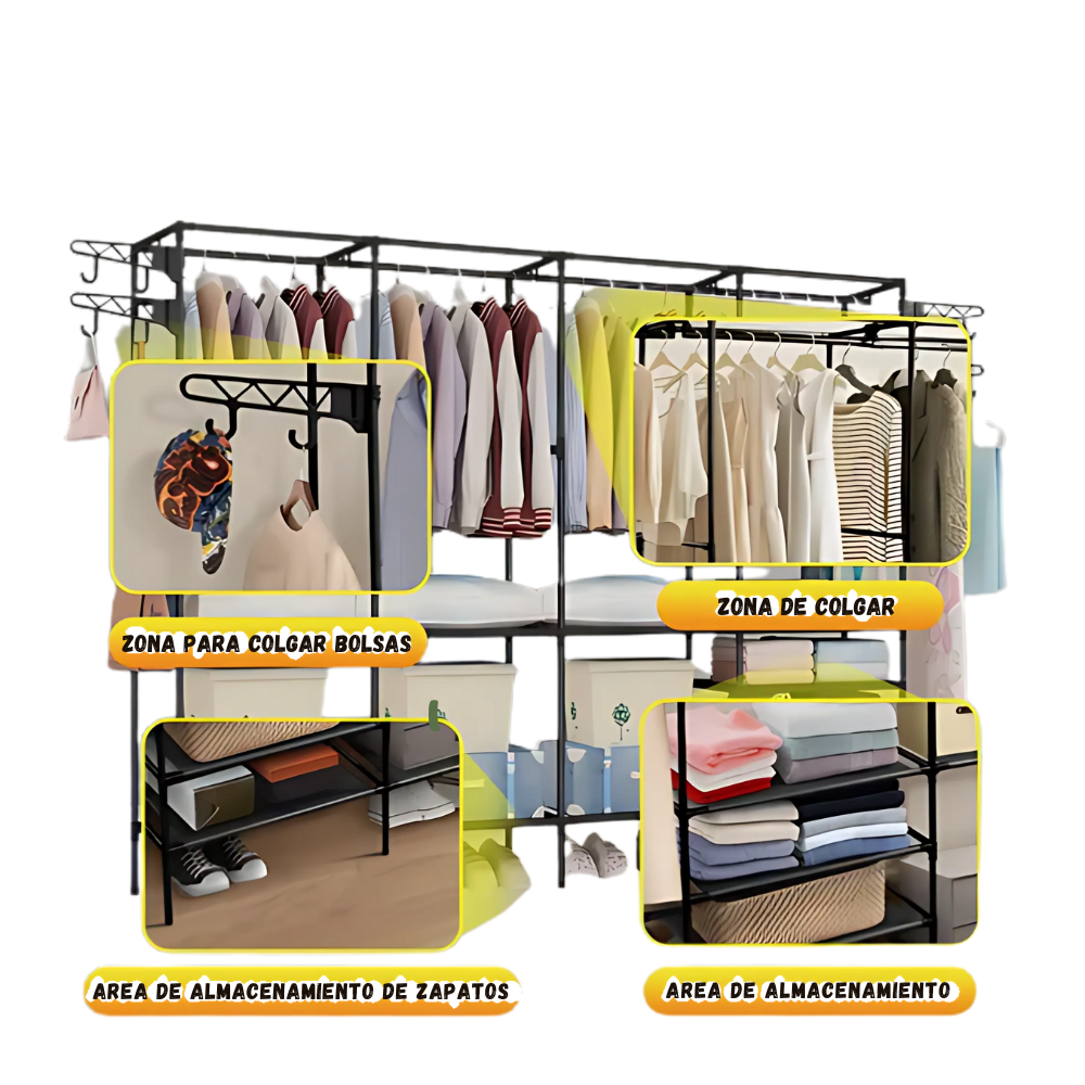 Ropero Perchero Tubular Organizador De Ropa 4 Cuerpos