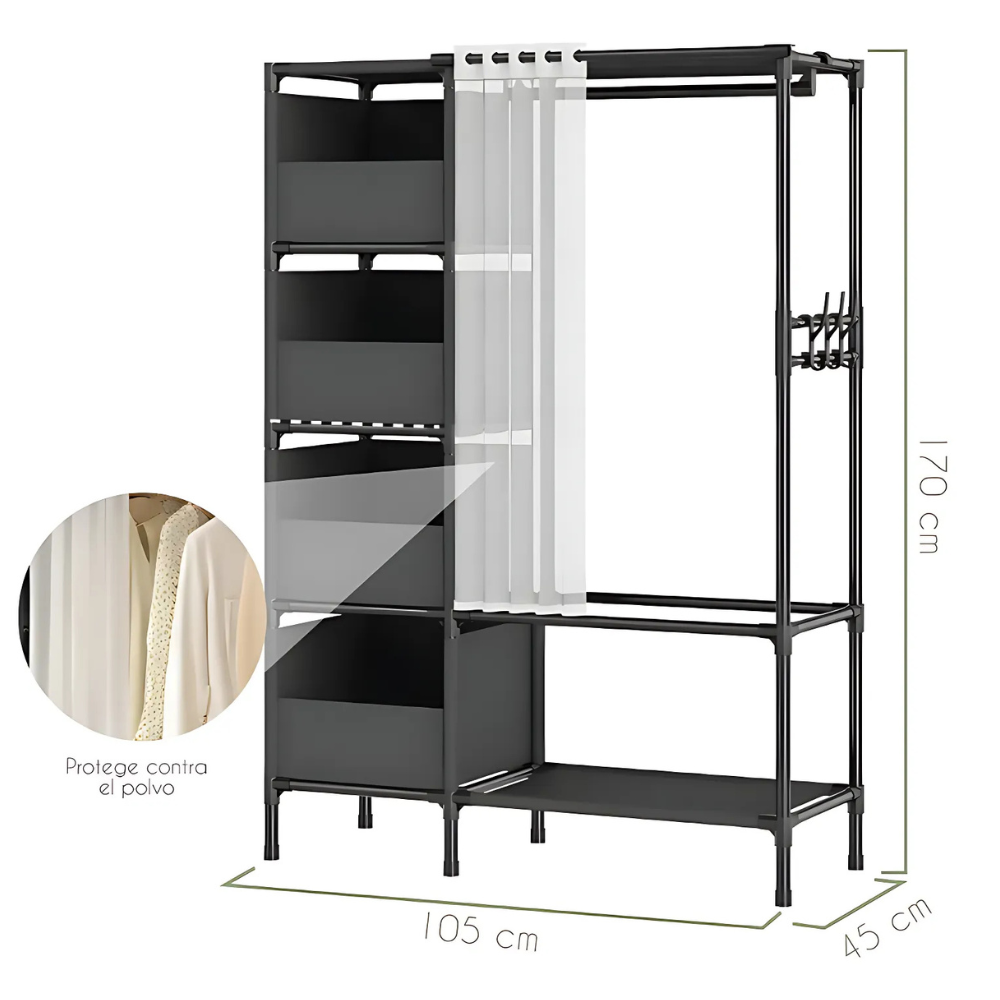 Closet Ropero Armario Perchero Organizador Con Cortina