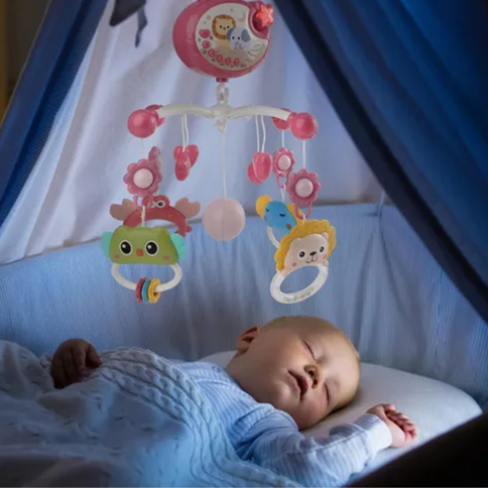 Móvil Musical Cuna Bebe Con Proyector Y Rotación 360° Rosa