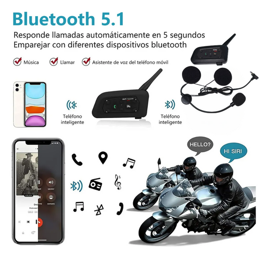 Intercomunicador De Moto Para Casco 1.2 Km Bluetooth V6plus