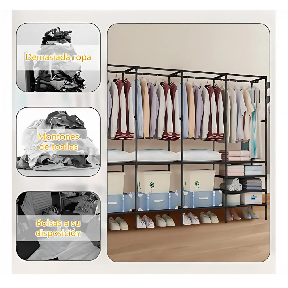 Ropero Perchero Tubular Organizador De Ropa 4 Cuerpos