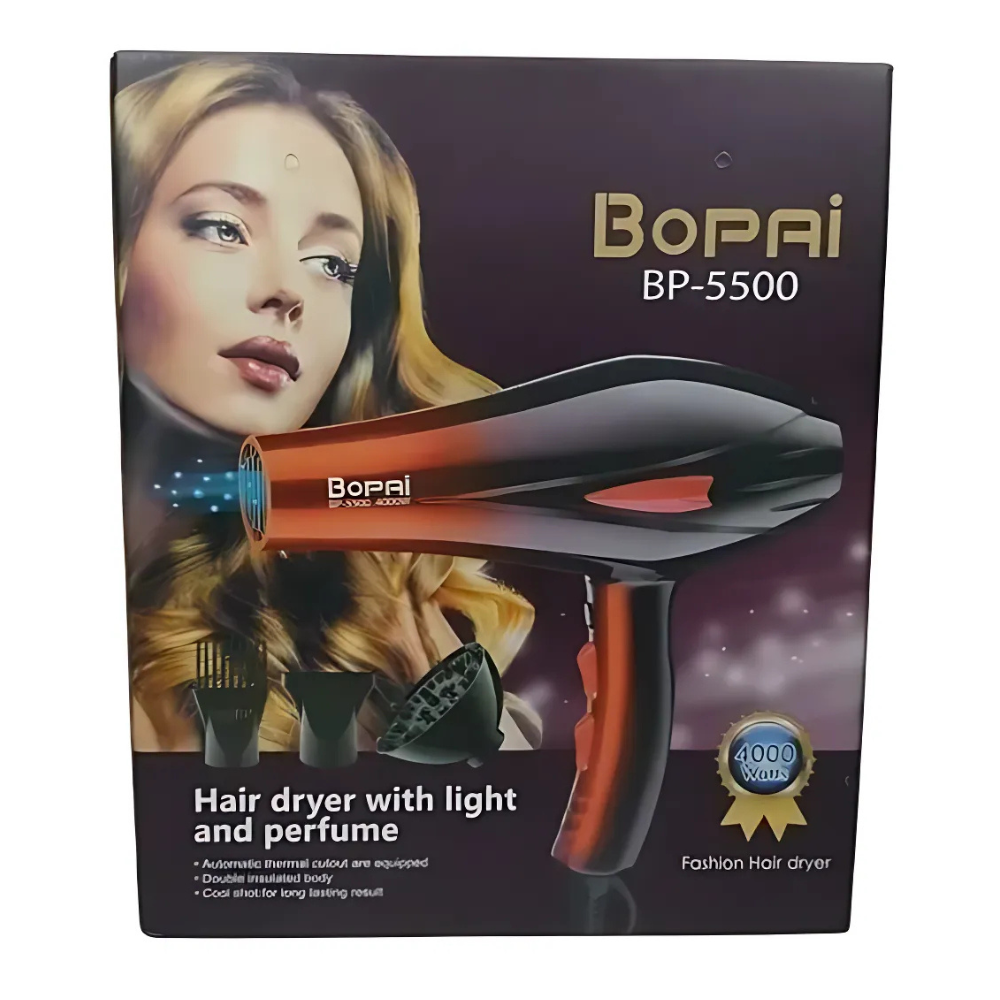 Secador De Pelo Bopai 4000w Bp5500 Más Difusores Color Negro