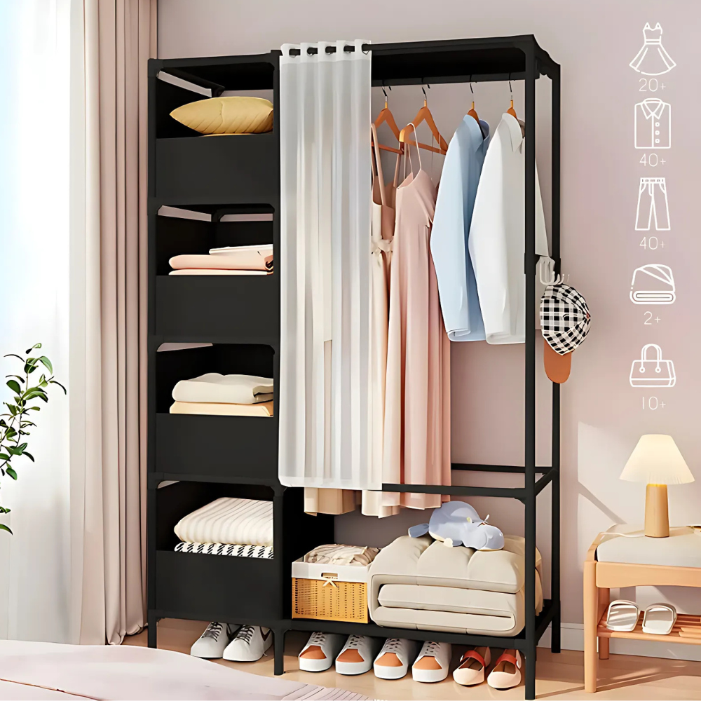 Closet Ropero Armario Perchero Organizador Con Cortina
