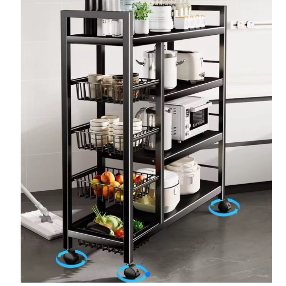 Estante Organizador Metálico Con 4 Lvl Con Ruedas Multiuso