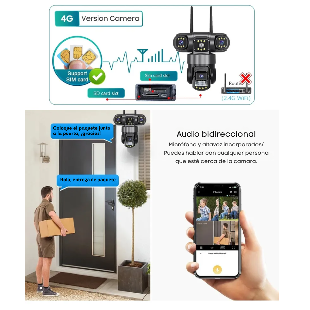 Cámara Exterior Triple Lente Robotica 12mp Zoom X10 App V380