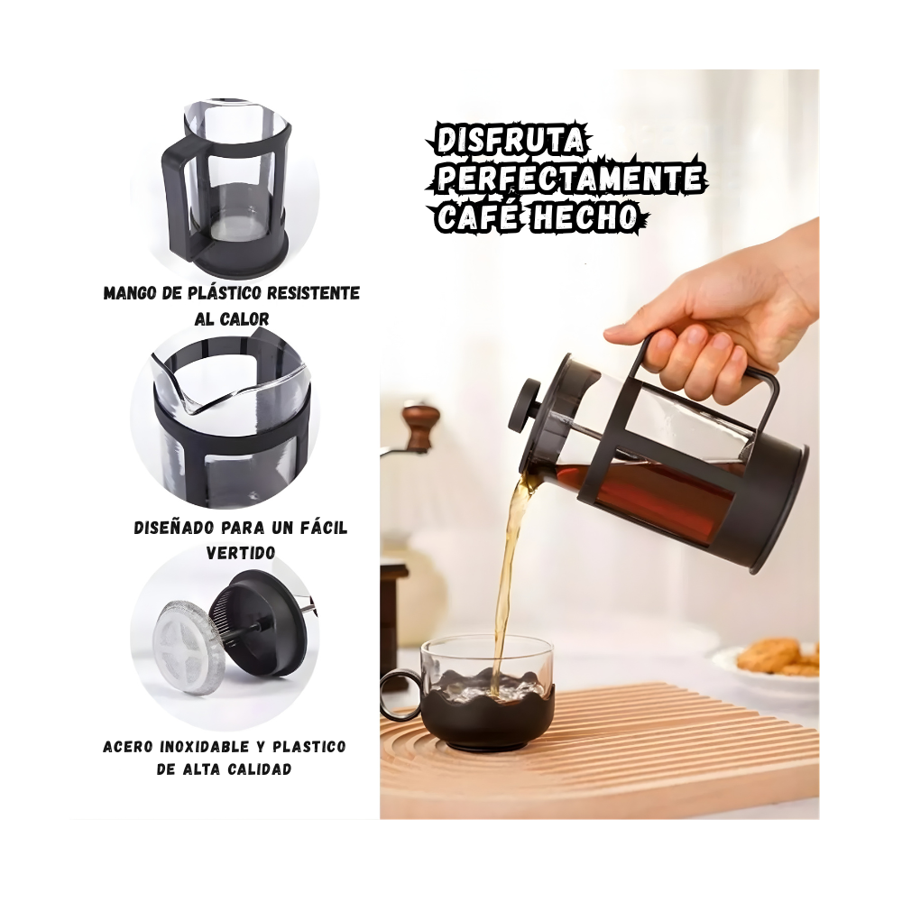 Cafetera Prensa Francesa De Vidrio 350 Ml Con Filtro