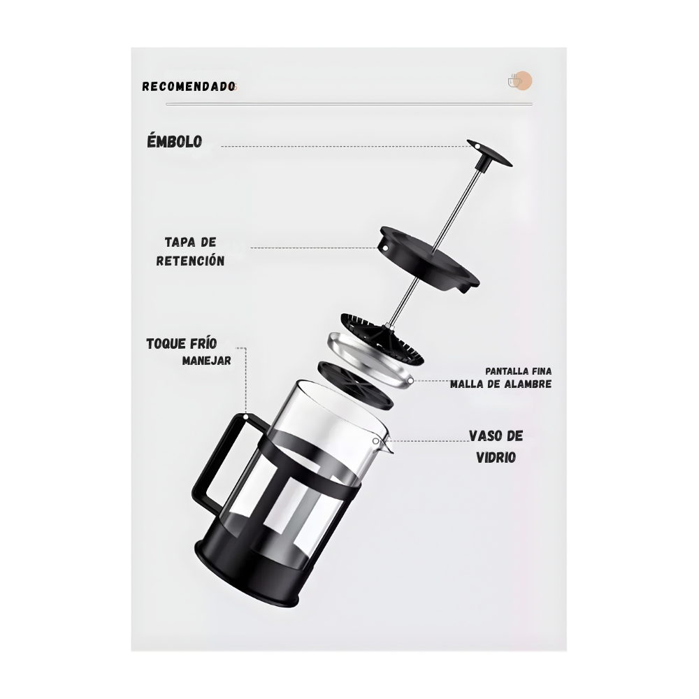Cafetera Prensa Francesa De Vidrio 350 Ml Con Filtro