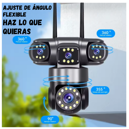 Cámara De Seguridad Wifi Exterior 4 Lentes Vision Nocturna Negro