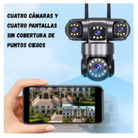 Cámara De Seguridad Wifi Exterior 4 Lentes Vision Nocturna Negro