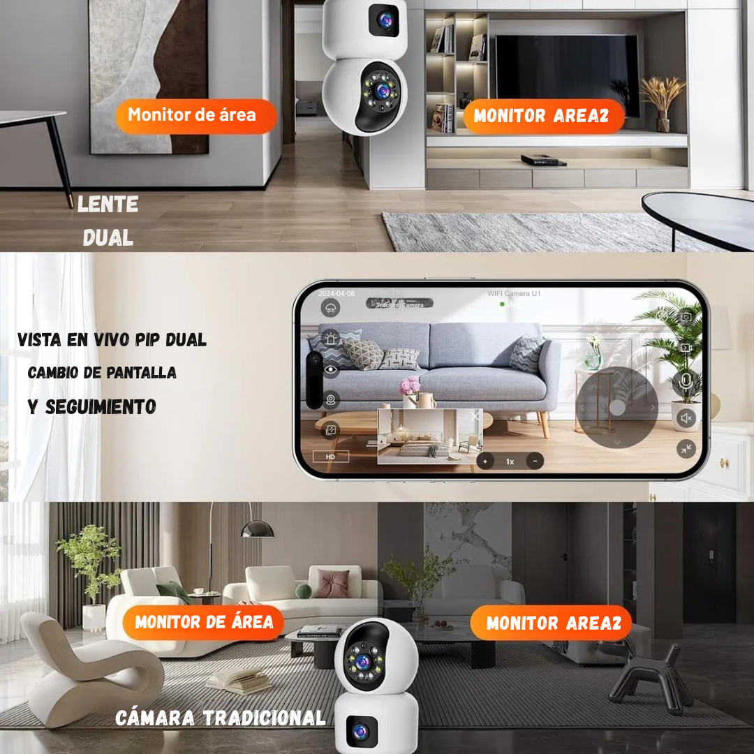 Camara De Seguridad Wifi Ip Doble Lente Robotica App Icsee