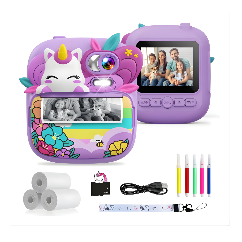 Camara Instantánea Para Niños Impresion Termica Unicornio 1080P