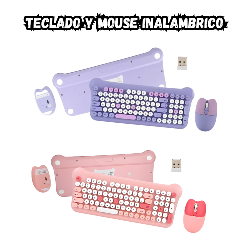 Combo Teclado Diseño Gato + Mouse Inalámbrico AS-212