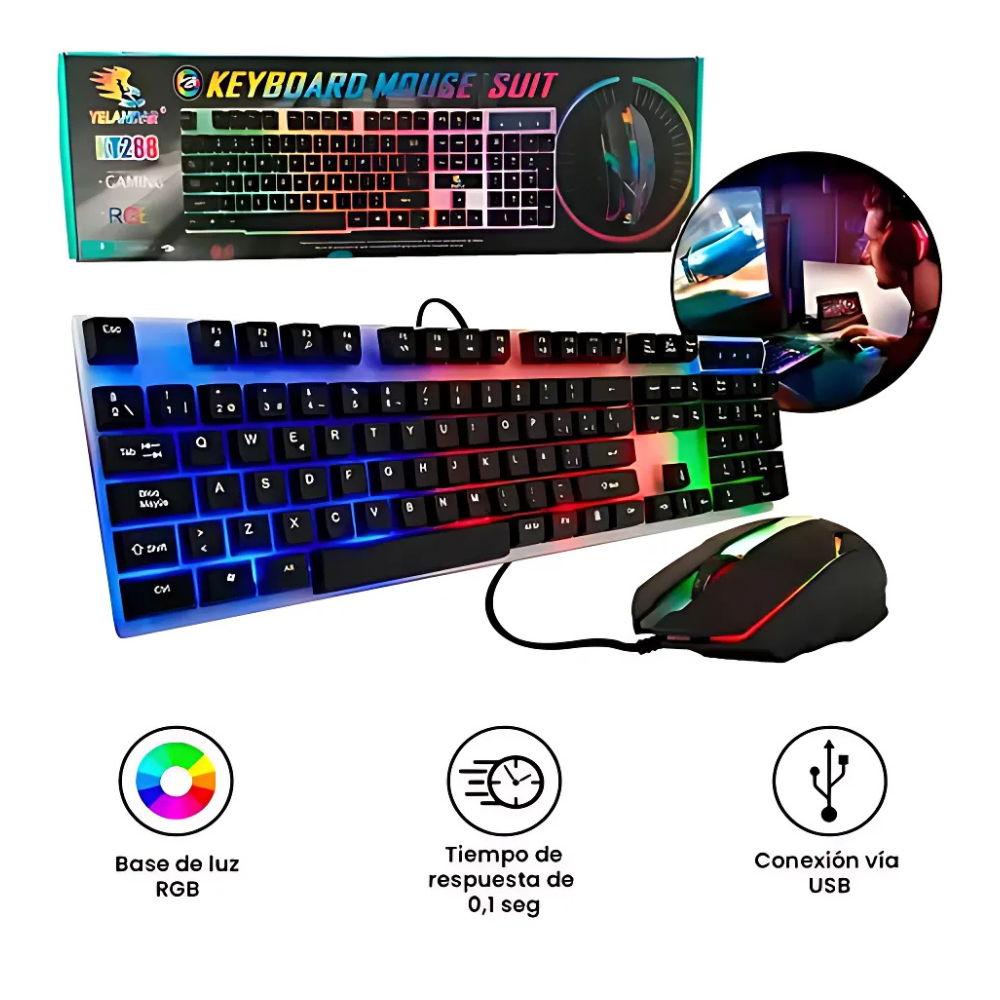 Combo Teclado y Mouse Alambrico Gamer RGB KT - 288