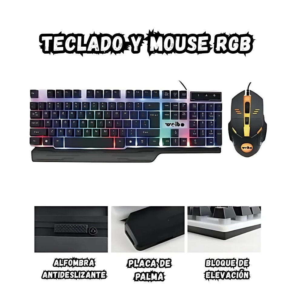 Combo Teclado y Mouse Gamer Rgb Alambrico Weibo 550