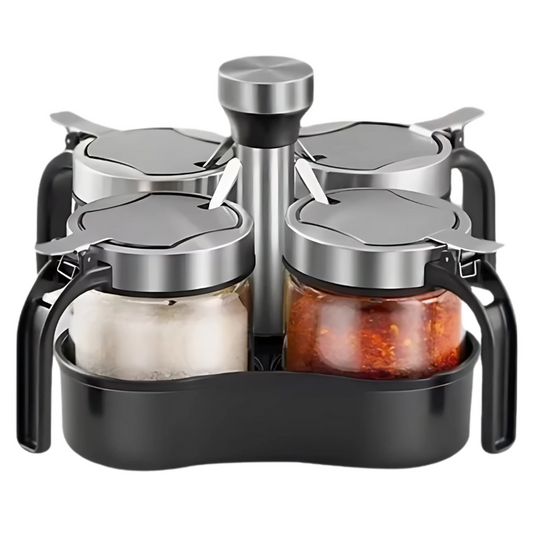 Condiméntero Giratorio Juego 4 Puestos Recipientes Multiusos - Negro