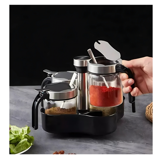 Condiméntero Giratorio Juego 4 Puestos Recipientes Multiusos - Negro