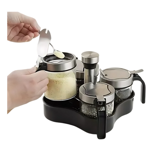 Condiméntero Giratorio Juego 4 Puestos Recipientes Multiusos - Negro