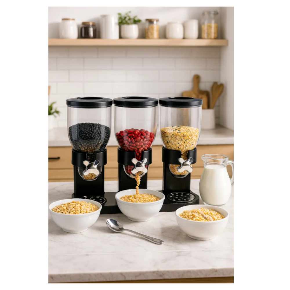 Dispensador Triple de Cereales y Granos Secos Cocina Premium