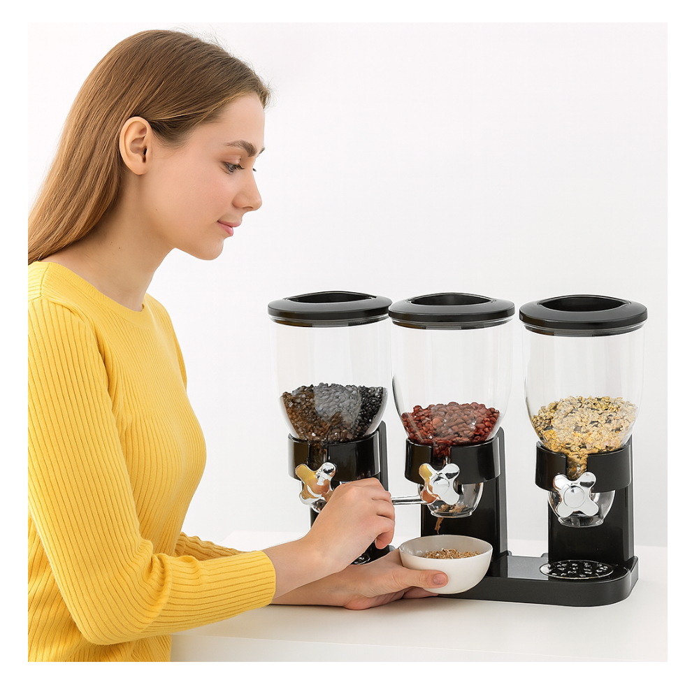 Dispensador Triple de Cereales y Granos Secos Cocina Premium