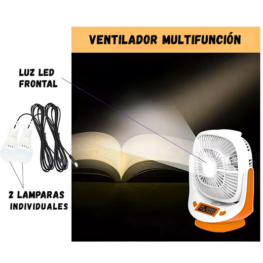 Ventilador Portátil Con Panel Solar Powerbank Radio Usb Bt