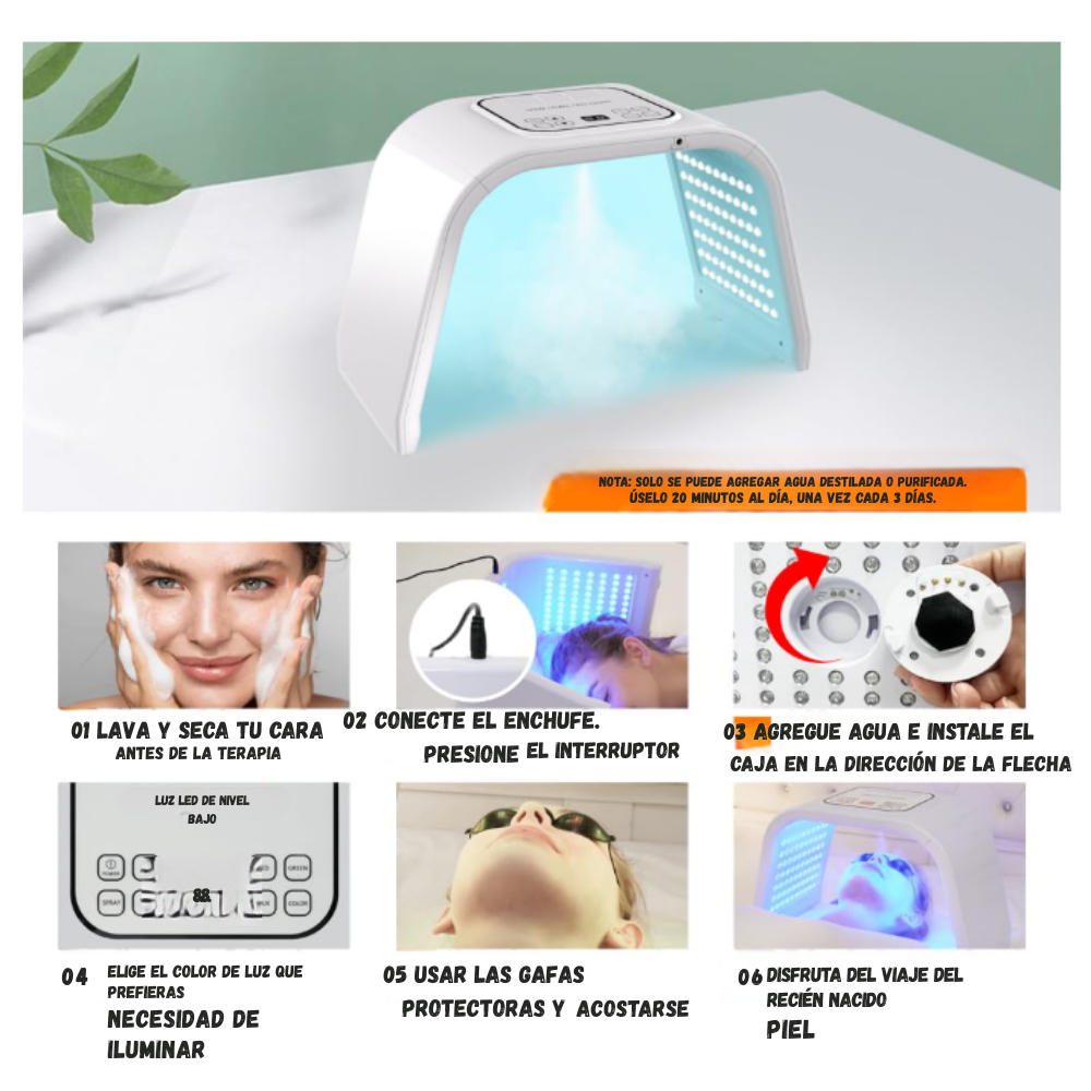 Lámpara Led Fototerapia Facial Rejuvenecimiento 7 Colores