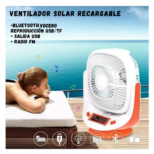 Ventilador Portátil Con Panel Solar Powerbank Radio Usb Bt