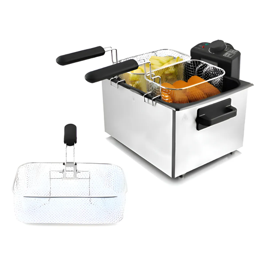 Freidora De Aceite Eléctrica 2 Cestas En Acero Capacidad 5l - Plateado - 50/60 Hz