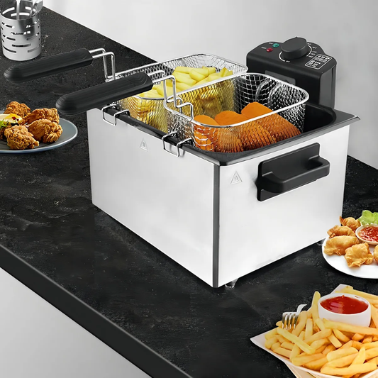 Freidora De Aceite Eléctrica 2 Cestas En Acero Capacidad 5l - Plateado - 50/60 Hz