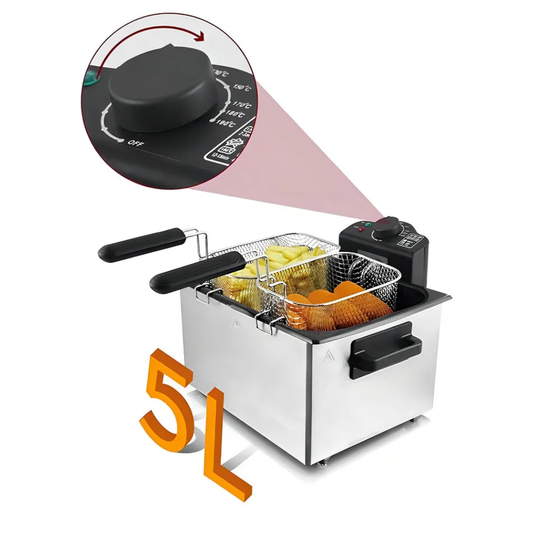 Freidora De Aceite Eléctrica 2 Cestas En Acero Capacidad 5l - Plateado - 50/60 Hz