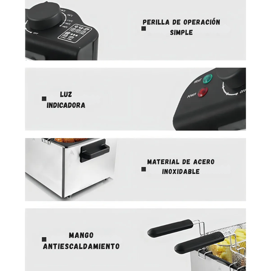 Freidora De Aceite Eléctrica 2 Cestas En Acero Capacidad 5l - Plateado - 50/60 Hz