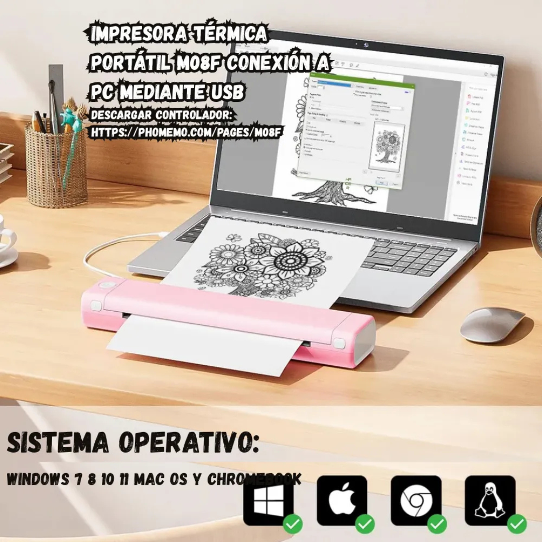 Impresora Portatil Phomemo Bluetooth Termica + Resma Carta