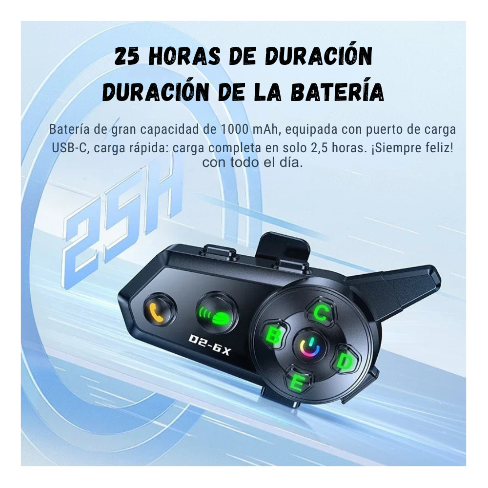 Intercomunicador Bluetooth Grupal 6 Conexiones Música Ip66