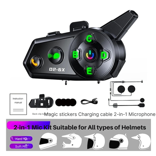 Intercomunicador Bluetooth Grupal 6 Conexiones Música Ip66