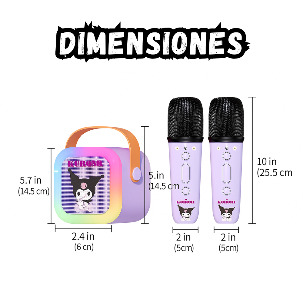 Kit Parlante y Doble Microfono Karaoke Inalambrico Kuromi