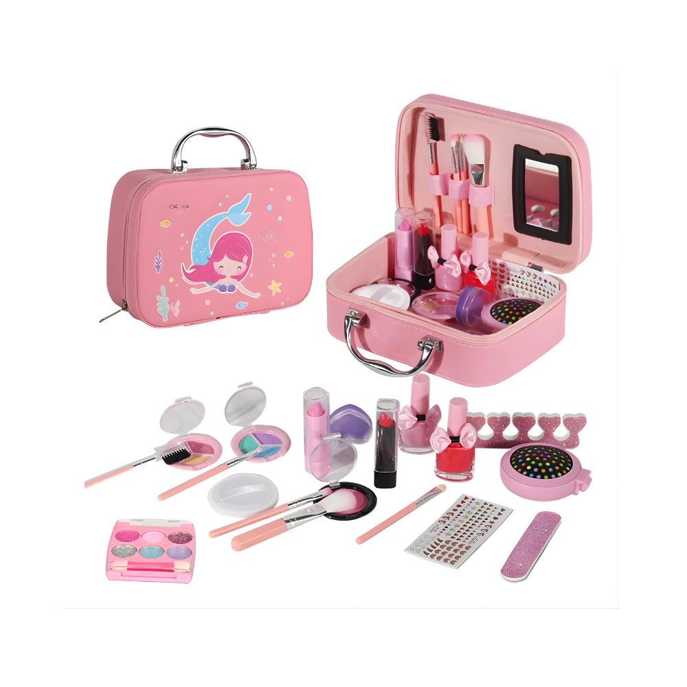 Maletín De Cosméticos Para Niñas Lavable No Toxico Rosado
