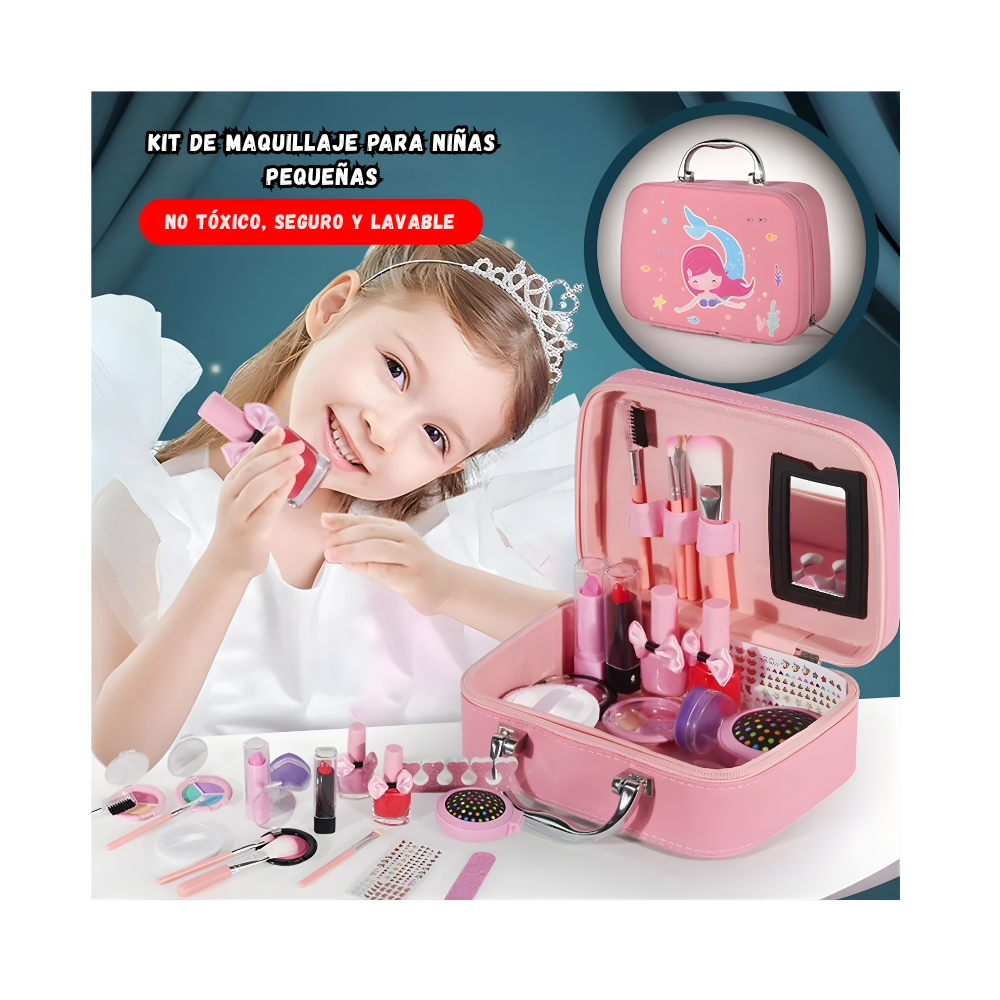 Maletín De Cosméticos Para Niñas Lavable No Toxico Rosado