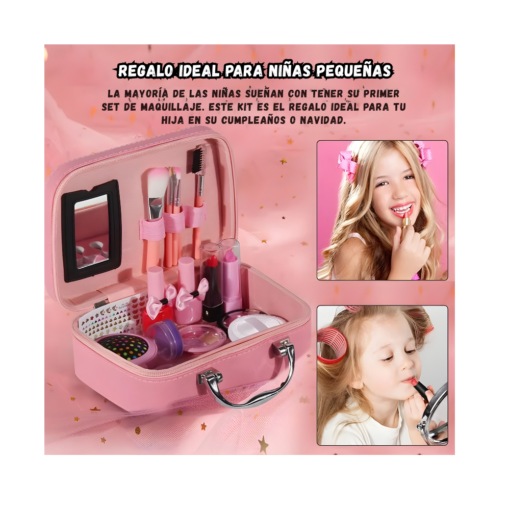 Maletín De Cosméticos Para Niñas Lavable No Toxico Rosado