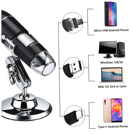 Microscopio Digital Usb Con Aumento 1600x Y Base Ajustable