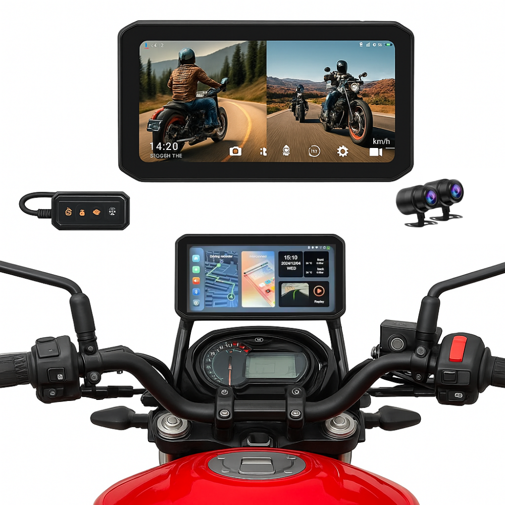 Cámara Para Moto Doble Lente Gps Pantalla Carplay Dvr 1080p