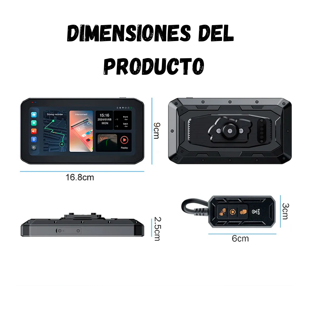 Cámara Para Moto Doble Lente Gps Pantalla Carplay Dvr 1080p