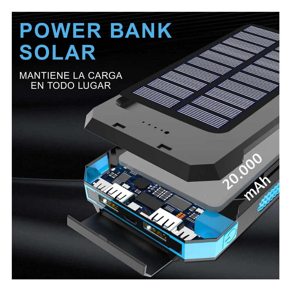 Power Bank Solar 20.000 Mah Carga Rapida Brujula Y Linterna