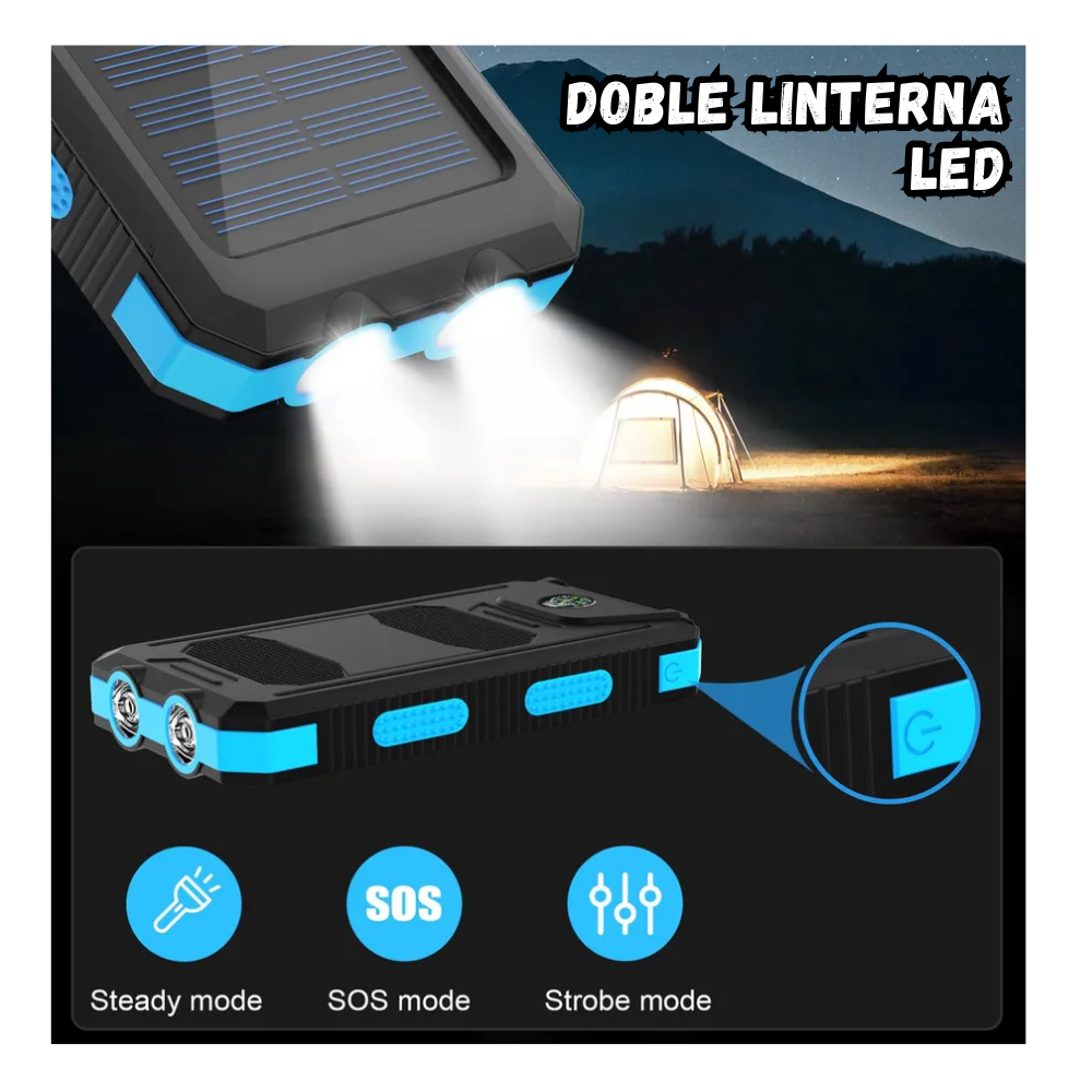 Power Bank Solar 20.000 Mah Carga Rapida Brujula Y Linterna
